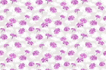 Pastel seamless pattern with abstract shapes purple floral. Creative simple ditsy flowers printing on a light background. Vector hand drawing sketch. Template for designs, fabric, textile