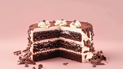 Chocolate sponge cake with chocolate cream and white chocolate