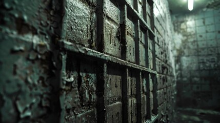 Closeup of a wall in a cell covered with tally marks, counting the days of incarceration