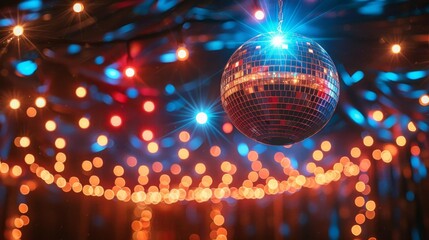 Disco dance birthday party with a disco ball, dance floor, and 70s music hits