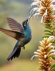Obraz premium Mountain Rainforest Jewel: Heliodoxa Jacula at a Flower
