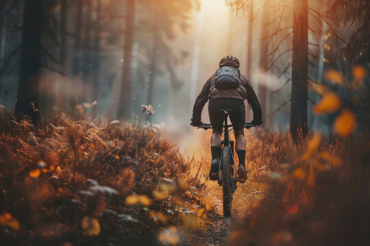 Cyclist riding a mtb mountain bike bicycle