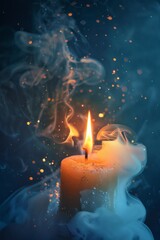 Candle with Smoke and Spark of Light - Mystical Magic Backdrop Creating an Enchanted Atmosphere with Glowing and Dreamy Effects





