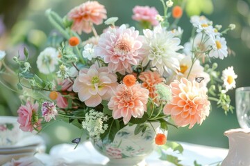 Obraz premium Garden party birthday with a flower arranging workshop and a butterfly release ceremony