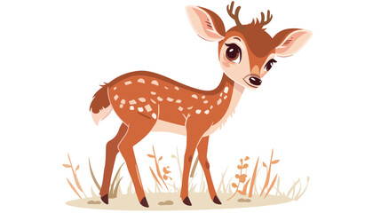 Cute deer portrait. Happy baby reindeer standing 