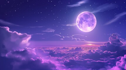 Purple gradient mystical moonlight sky with clouds and stars phone background wallpaper,