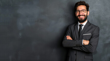A joyous businessman with his arms folded