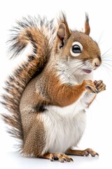 Obraz premium Enjoy the sight of a lively squirrel as it plays with its fluffy tail in the natural habitat.