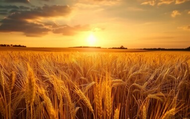 Obraz premium Golden Sunset over Wheat Field