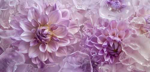 Obraz na płótnie Canvas Gentle lavender dahlias in ice abstraction.