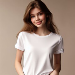 Obraz premium A woman in a white t shirt mockup image realistic attractive.