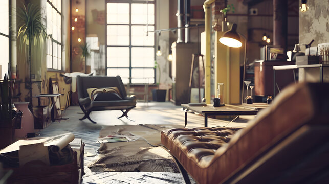 Living room interior in luxury industrial style : Generative AI