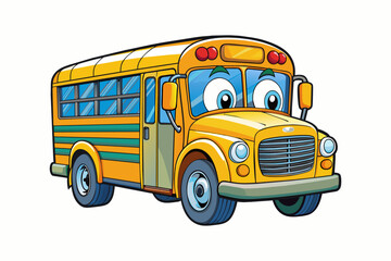 Cartoon School Bus Isolated on White Background