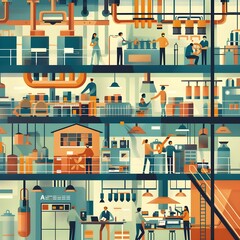 infographic employees working in a factory
