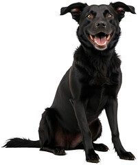 Black dog sitting in front of transparent background
