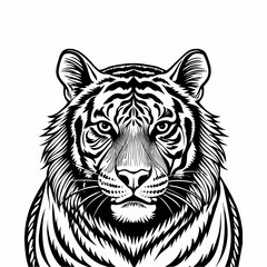 Black and White Illustration of a Tiger Face