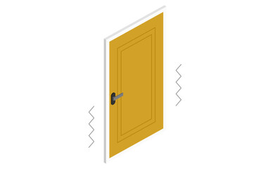 Home renovation, rickety door, isometric illustration