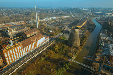 Aerial view of an abandoned power plant in Charleroi, Belgium