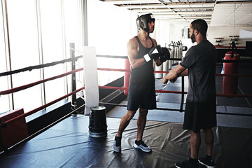 Boxing, men and fitness with training, wellness and motivation with endurance, coaching and...