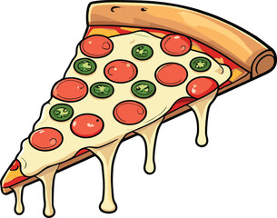 Vector illustration of a delicious-looking pizza with a variety of toppings, including olives
