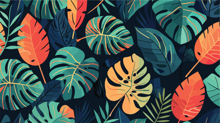 Tropical leaves different shapes seamless pattern background