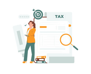 Filling tax form payment return, financial control report, audit, accounting concept illustration