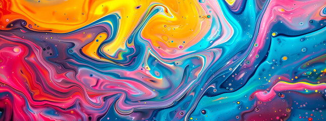 Abstract colorful background with swirling liquid paint and vibrant colors, psychedelic pattern in...