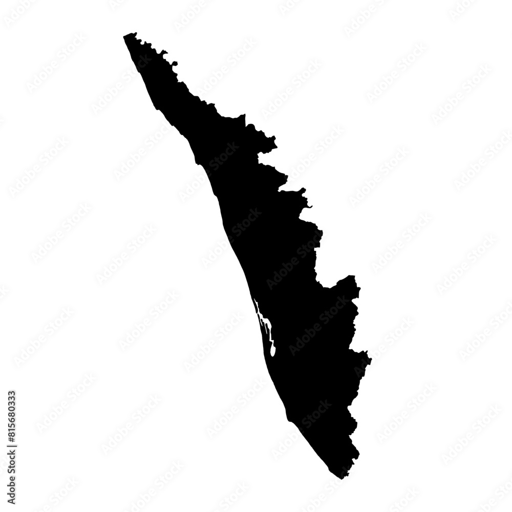 Wall mural Hand drawn black map of Kerala, Indian state. Silhouette, geography. Vector isolated on white background 