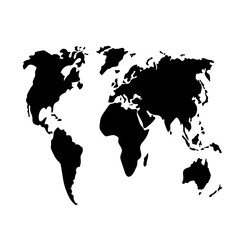 Hand drawn world map. Black silhouette, continent geography. Vector isolated on white background 