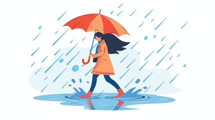 Unhappy person holding umbrella walking under heavy 