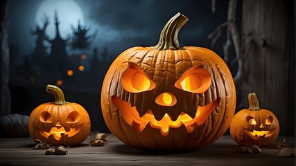Pumpkin Carved for Halloween. Jack O' Lantern's grin. pumpkin-themed d&eacute;cor. Have a happy Halloween.
