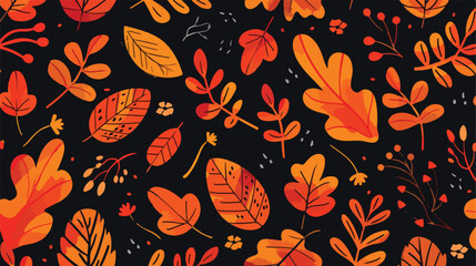 Vector flat floral orange seamless pattern with leav