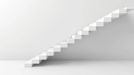 An image of 3D stairs, white stairs on a blank wall background. A path to success, career ladder, and architecture for a building's interior or exterior decoration.