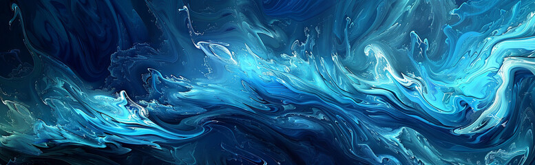  an abstract composition inspired by the ocean, with shades of deep blue and aquamarine swirling...