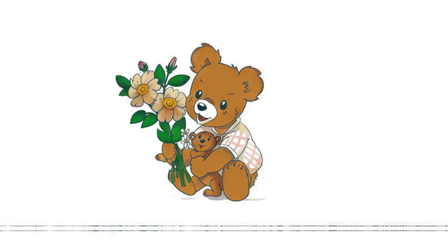  A  bear holds a flower bouquet, with sublime below