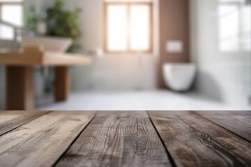 Blurred background and tabletop in a bathroom setting