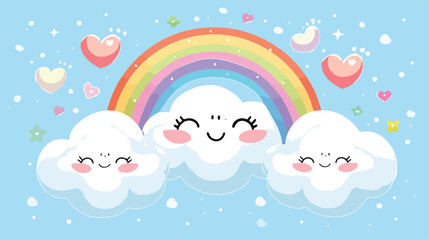 Vector illustration with cute cloud rainbow and heart