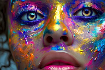 Inspiring Amazing incredible colorful portrait. Beautiful and sympathetic woman. Generate AI
