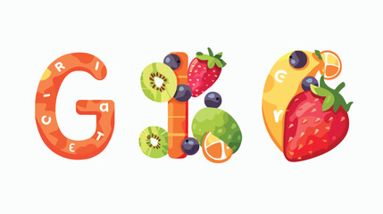 Vector summer fruits and berries alphabet letter G.