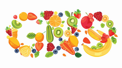 Vector summer fruits and berries alphabet letter G.