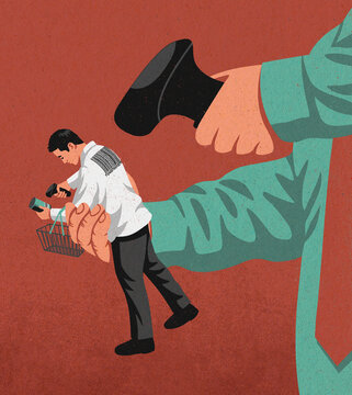 Man being scanned while scanning his shopping