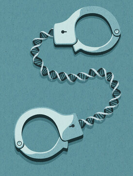 Double helix as chain on handcuffs