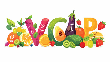 Vector summer fruits and berries alphabet letter L.