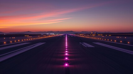 Fototapeta premium Runway at dusk, Futuristic , Cyberpunk