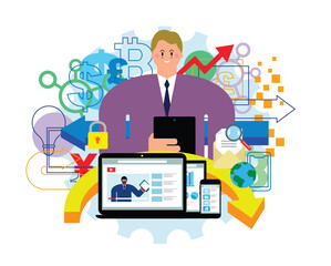 Businessman using digital technology in successful global business