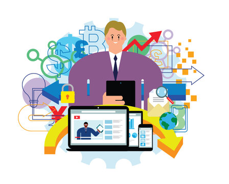 Businessman using digital technology in successful global business
