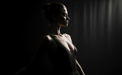 Professional ballet dancer performing in the dark lighted room
