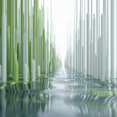 Obraz premium Abstract Data Lake in Green and white geometric shapes in a surreal landscape.