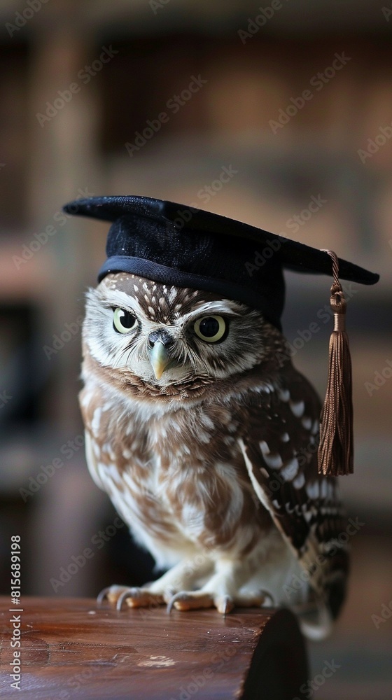 Wall mural An owl wearing a bachelor cap for graduation concept.