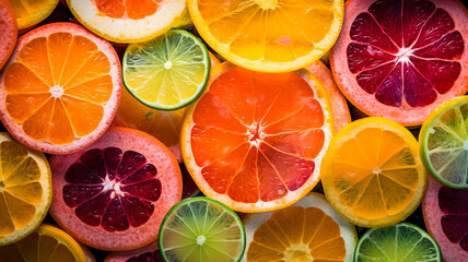 Fresh Fruit Slices As A Vibrant Close Up Pattern Background - Generative AI